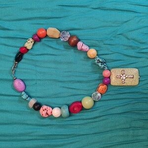 Colorful Bead/Stone Cross Necklace